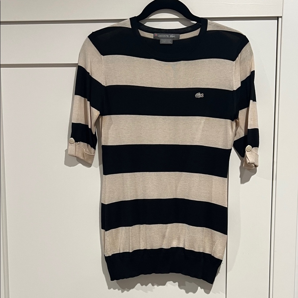 Lacoste Black and Cream Striped Sweater
